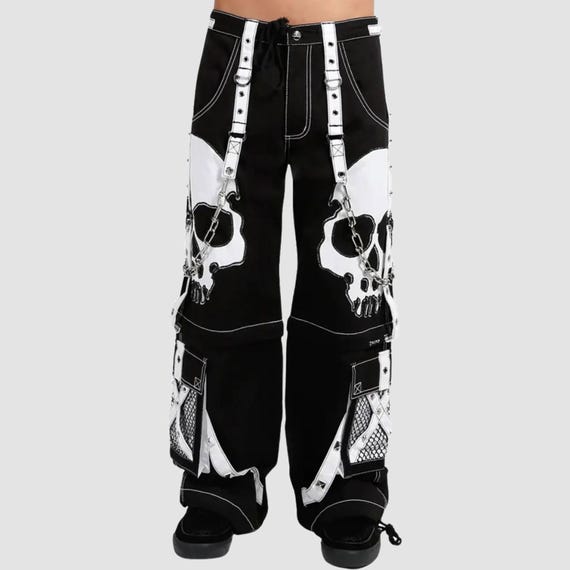 Skull Graphic Cargo Pants of Gothic Techwear With Chain Detail - Etsy