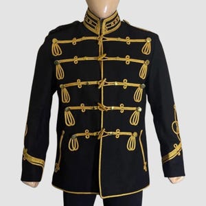 Men’s Black Wool Hussar Jacket | Gold Braided Military Parade Coat