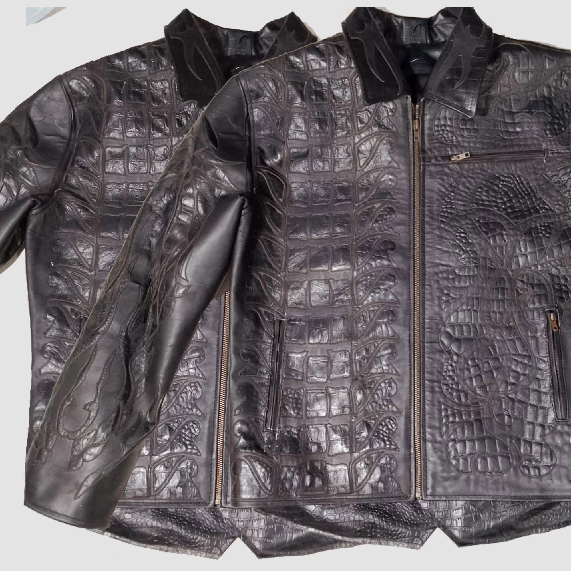 Men's Black Crocodile Embossed Leather Jacket – Exotic Alligator