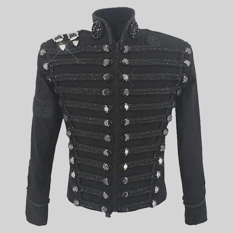 Handgemaakt Michael Jackson militair jack | Zwarte wollen huzaarstijl afbeelding 11