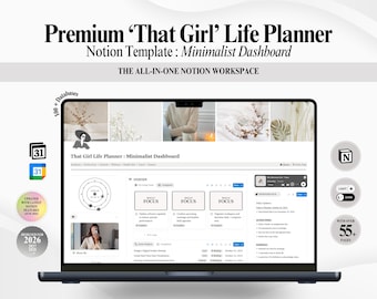 Premium That Girl Life Planner : Minimalist Dashboard, 2027 Notion Template, Aesthetic Planner (Digital Download)