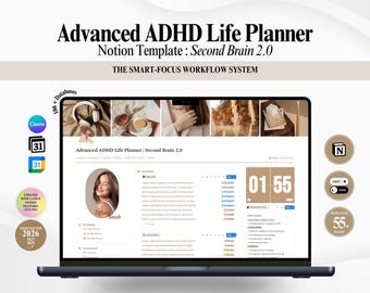 Advanced ADHD Life Planner : Second Brain 2.0, 2027 Notion Template, Aesthetic Planner (Digital Download)