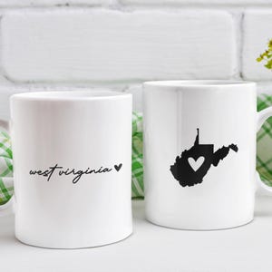 West Virginia Heart White Ceramic Mug, West Virginia Gift, West Virginia Souvenir, West Virginia State Mug, Love West Virginia, Coffee Tea