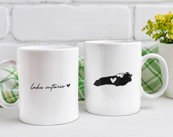 Lake Ontario White Ceramic Coffee Mug: Great Lakes Gift Souvenir 11oz 15oz