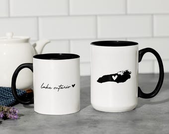 Lake Ontario Black Accent Ceramic Coffee Mug: Great Lakes Gift Souvenir 11oz 15oz