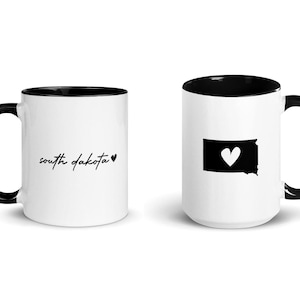 South Dakota Heart Black Accent Ceramic Mug, South Dakota Gift Souvenir, South Dakota State Mug, Love South Dakota, Coffee Tea