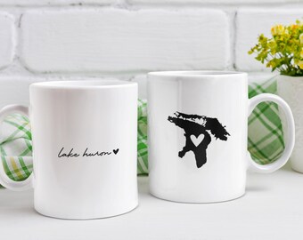 Lake Huron White Ceramic Coffee Mug: Great Lakes Gift Souvenir 11oz 15oz