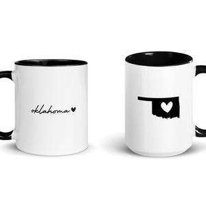 Oklahoma Heart Black Accent Ceramic Mug, Oklahoma Gift, Oklahoma Souvenir, Oklahoma State Mug, Love Oklahoma, Coffee Tea