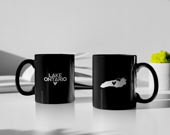 Lake Ontario Black Ceramic Coffee Mug: Great Lakes Gift Souvenir 11oz 15oz