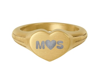 Anillo de sello M S Heart / Acero inoxidable grabado