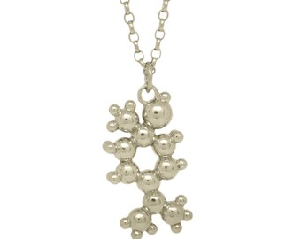 Gin (Terpineol) Molecule Pendant in Sterling Silver. Adjustable length.