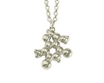 Chocolate (Theobromine) Molecule Pendant in Sterling Silver. Adjustable Length.