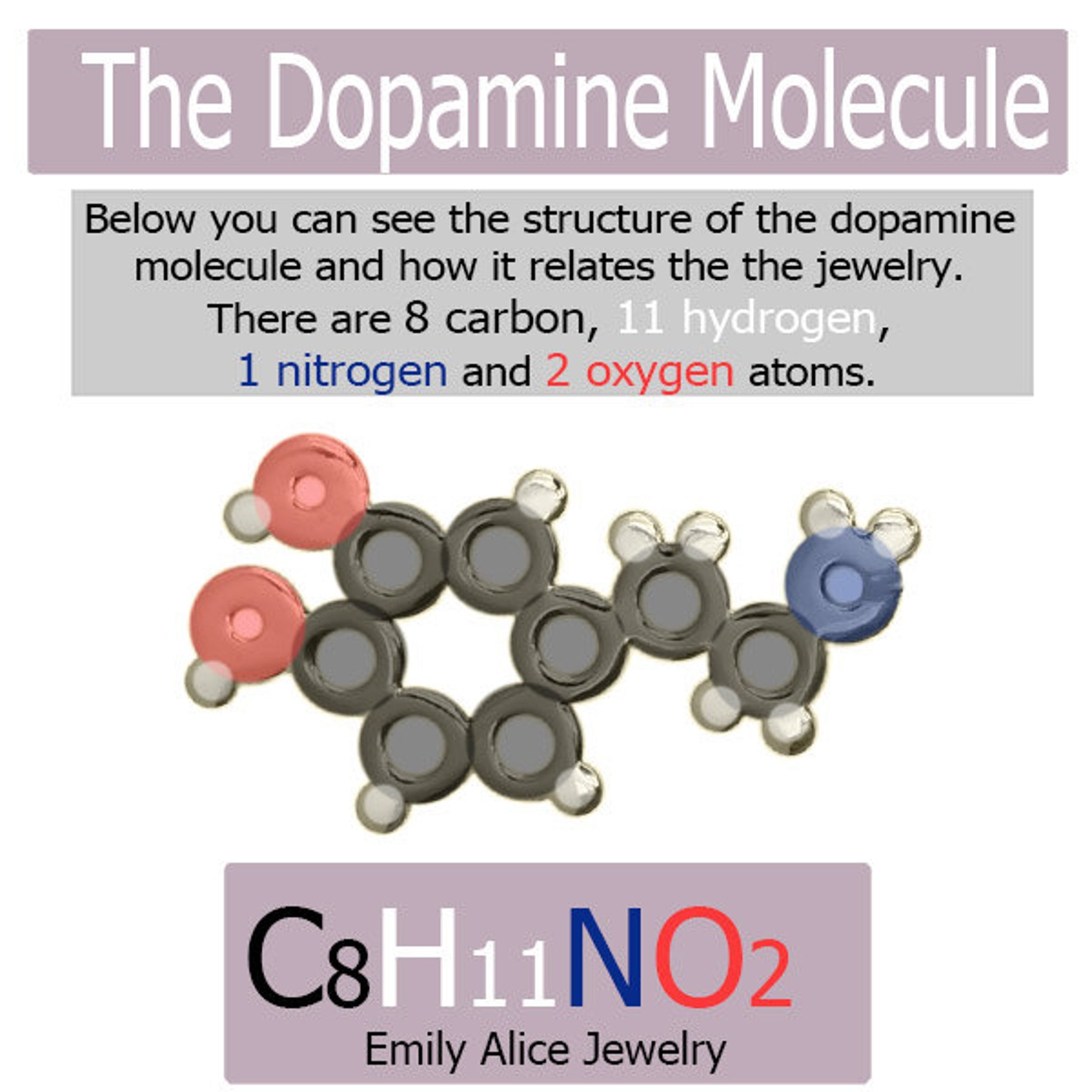 Dopamine Molecule Silver Ring. Etsy