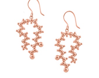 Anandamide 'Bliss' Molecule Earrings in 18ct Rose Gold or Yellow Gold Vermeil