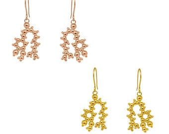 Chilli (Capsiacin) Molecule Earrings - Rose Gold or Yellow Gold Vermeil. Chili Molecule Jewellery