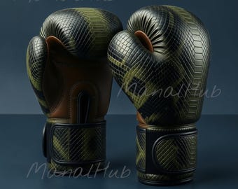 Guantoni da boxe in pelle, guantoni da allenamento con stampa effetto pelle di serpente, guantoni da sparring serie Pro per la boxe, guantoni da boxe Grant di alta qualità realizzati a mano
