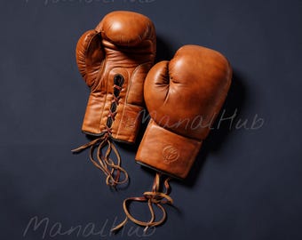 Guantes de boxeo de cuero, guantes de sparring de piel de vaca con cordones estilo vintage, guantes de entrenamiento de estilo retro para boxeo, regalo personalizado para decoración de cueva de hombre