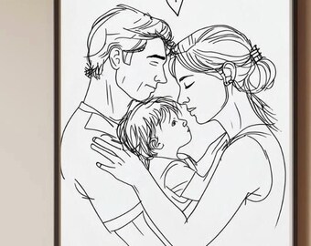 Skiss med familjelinje: Modern minimalistisk väggkonst (digital nedladdning)