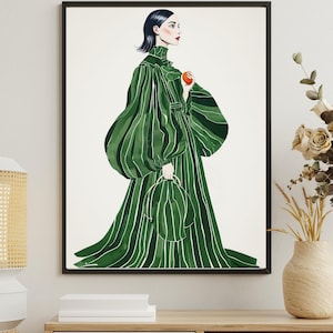 The girl in the green dress | vertical wall art | contemporary print