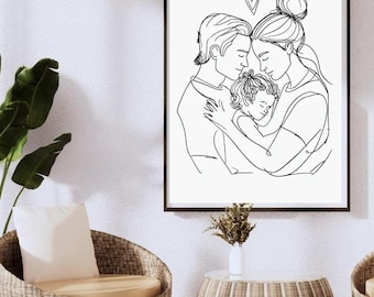 Familjekonsttryck: Modern minimalistisk skiss (digital nedladdning)