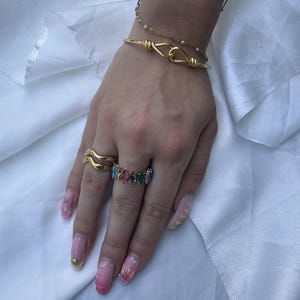 Anel Esmée - Anel com strass colorido para mulheres - Anel luminoso da moda 2025 para mulheres