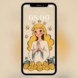 Reichtum Energie Handy Wallpaper - Neun der Münzen Tarot Kunst - Glückliches Geld iPhone Sperrbildschirm - Fülle Digital Download Hintergrund