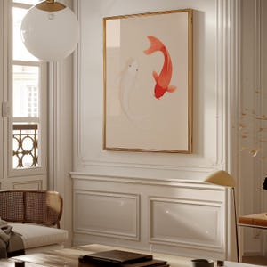 Yin Yang Koi Fish Wall Art Digital Download / Pittura minimalista giapponese Feng Shui / Arredamento per la casa Armonia ed equilibrio / Arte stampabile Zen