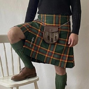 Clan Moran Family Tartan Kilt - Scottish Traditional Highland Handmade Acrylic Wool 8Yards Moran Clan Mens Highland Kilt