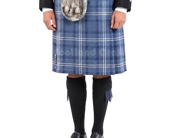 Highland Sky Tartan Kilt - Scottish Traditional Handmade Acrylic Wool 8Yards Premium Highland Sky Kilt For Men By Scotland Craft