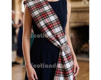 Dress Stewart Tartan Woman Sash - Scottish Wedding Women Sash - Acrylic Wool Tartan Sash For Women - 11 inches Width x 90 inches Length