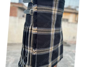 Handmade Galloway Black Tartan Kilt – Scottish Traditional Acrylic Wool