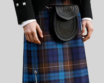 Clan Buchanan Blue Tartan Kilt – Scottish Acrylic Wool, 8 Yards Handmade Kilt