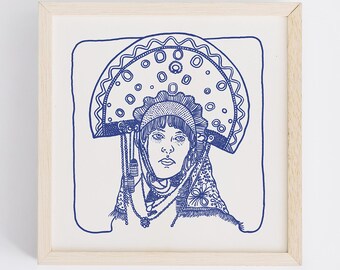 Ritratto in stile line art, disegno astratto minimalista di una figura (download digitale)