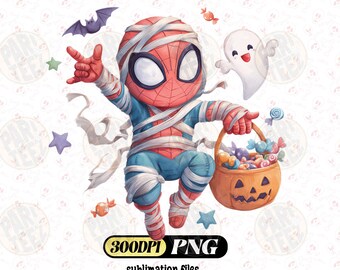Spider Superhero Halloween PNG - Kids Sublimation Design (Digital Download)