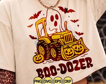 Boo Dozer PNG SVG, Ghost Bulldozer Halloween, Boy Construction Halloween Shirt Design, Kids Pumpkin Truck Sublimation, Cricut Cut File