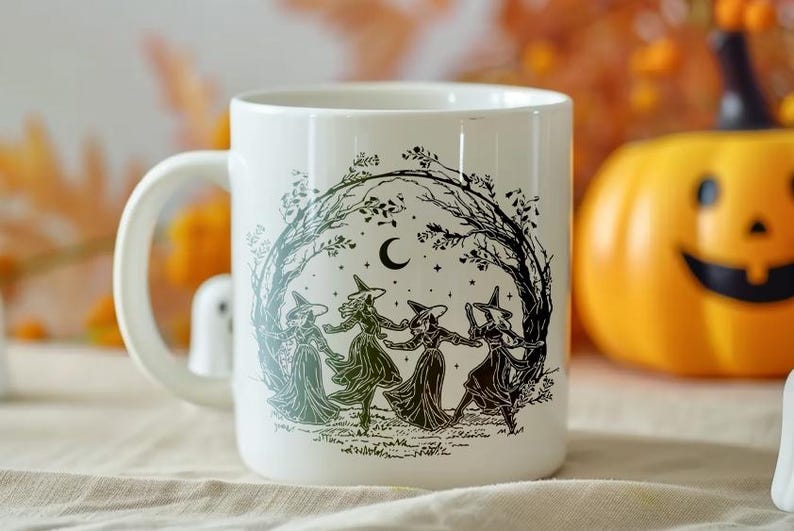 Halloween Mug design bundle featuring girly witch, spooky girl, and vintage designs