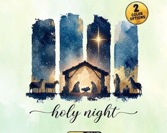 Oh Holy Night Nativity Scene PNG, Christian Christmas Graphic (Digital Download)