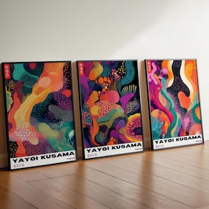 Yayoi Kusama 3 Piece Poster Set - Japanese Gallery Poster Set, Japanese Wall Art, Kusama Wall Art, 3 Piece Wall Art Yayoi Kusama Print