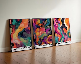 Conjunto de pósteres de Yayoi Kusama: Arte moderno japonés, decoración de pared colorida