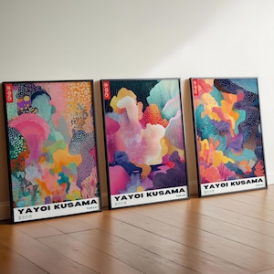 Yayoi Kusama 3 Piece Poster Set - Japanese Gallery Poster Set, Japanese Wall Art, Kusama Wall Art, 3 Piece Wall Art Yayoi Kusama Print