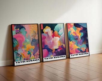 Juego de pósteres de Yayoi Kusama: Arte mural japonés psicodélico, juego de 3