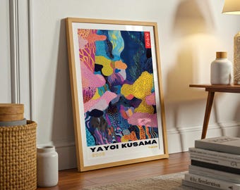 Pôster de Yayoi Kusama: Estampa de bolinhas abstratas coloridas