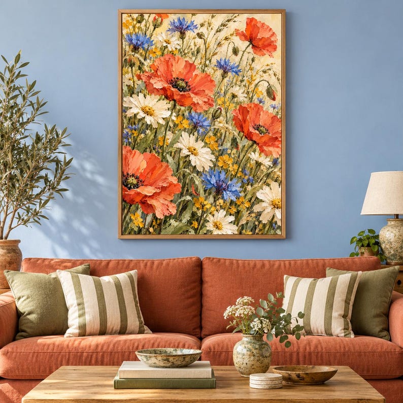 Poppy and Cornflower Art Print – Red, Blue and White Wildflowers ...