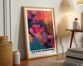 Pôster de Yayoi Kusama: Estampa de bolinhas abstratas coloridas