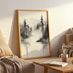 Japandi Forest Wall Art, Minimalist Landscape Print, Sumi-e Ink Poster, Japanese Art, Vintage Japanese Exhibition Poster, Japandi  Art Print