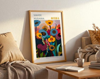 Yayoi Kusama Blumen Poster: Japanischer Ausstellungsdruck, helle Blumenwandkunst