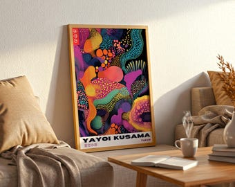 Pôster de Yayoi Kusama: Estampa de bolinhas abstratas coloridas