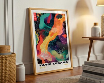 Pôster de Yayoi Kusama: Estampa de bolinhas abstratas coloridas