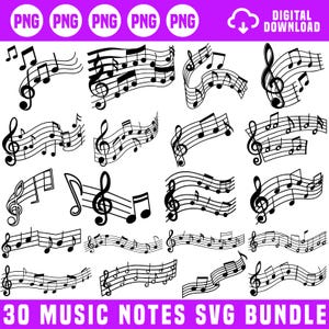 Pacchetto di note musicali in formato SVG PNG, clipart di note musicali, citazioni musicali, tonalità musicale in formato SVG, amante della musica in formato SVG, simboli musicali in formato SVG, per Cricut