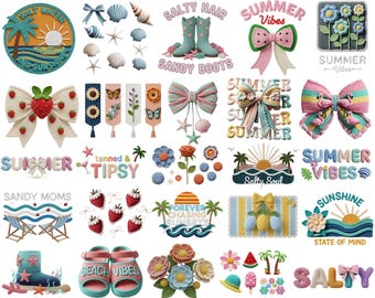 Summer PNG Bundle, Faux Yarn Beach,  Latch Hook Floral,Summer Vibes Sand,y Crochet Knit Coquette Bow,Summer Tanned And Tipsy